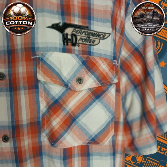 Harley-Davidson 2XL Plaid Snap Shirt Performance Power Graphic Back 100% Cotton - Picture 8 of 12